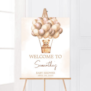 Brown Bear Hot Air Balloon Baby Shower Welcome Poster