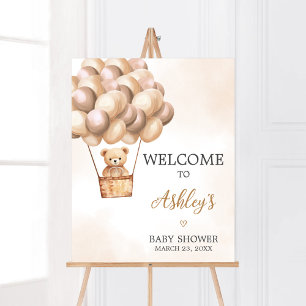 Brown Bear Hot Air Balloon Baby Shower Welcome Poster