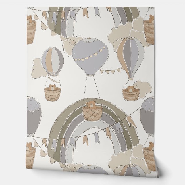 Brown Bear Hot Air Balloon Ride (Neutral) Wallpaper (Unrolling)