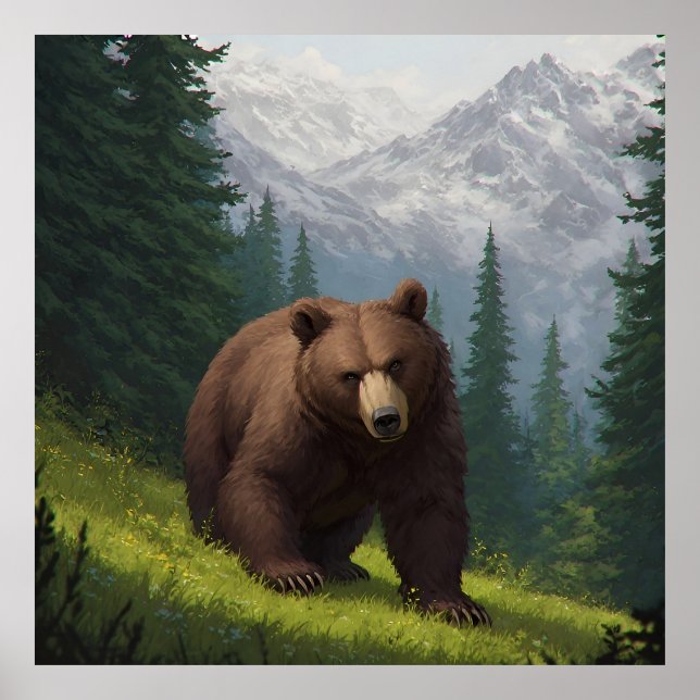 Brown Bear in a Mountain Meadow Poster (Front)