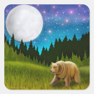 Brown Bear in Moonlight Square Sticker