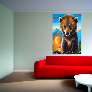 Brown bear in the forest AI Art Poster