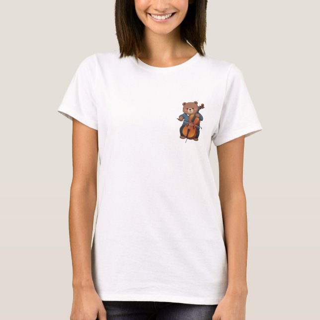 Brown Bear Musician Playing Cello T-Shirt (Front)