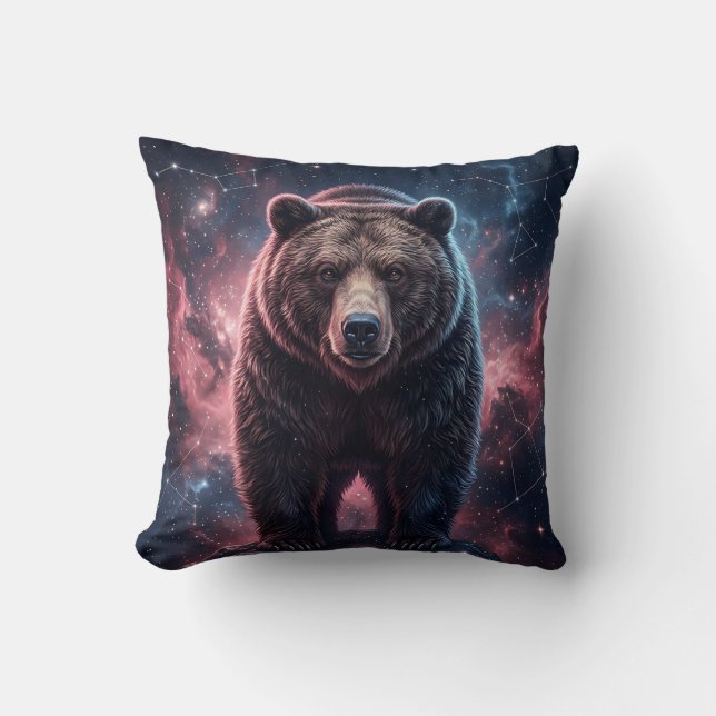 Brown Bear Nebula Throw Pillow (Front)