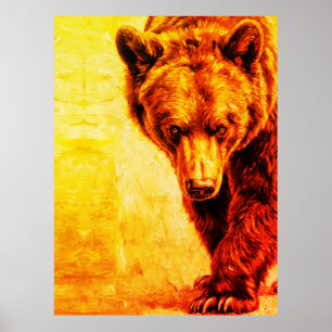 Brown Bear Oil Painting Wildlife Art Poster