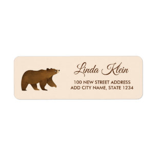 Brown bear on pink return address label