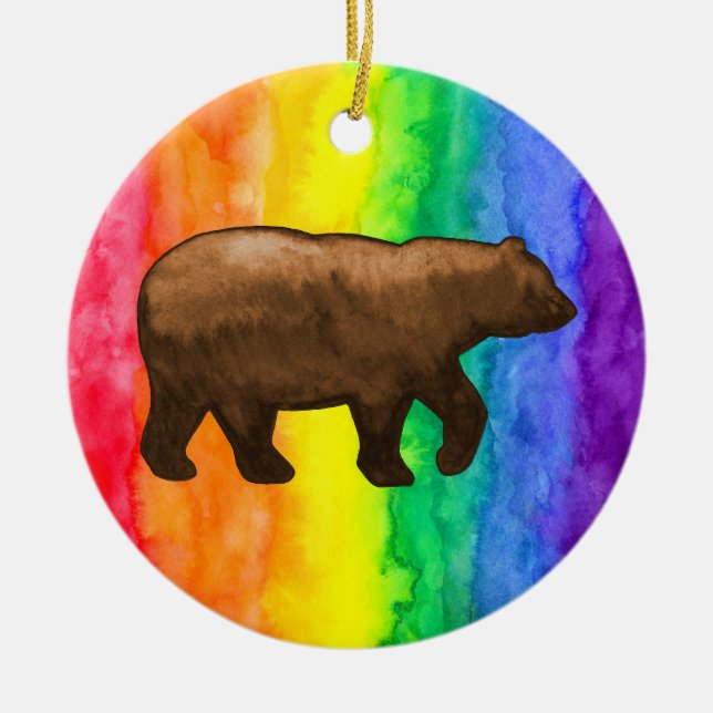 Brown Bear on Rainbow Wash Circle Ornament (Front)