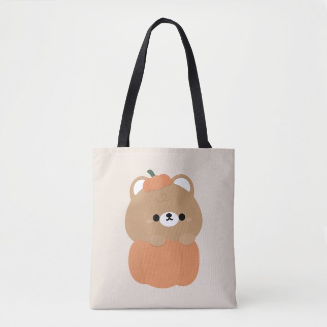 Brown Bear Pumpkin Tote Bag (Front)