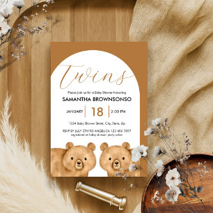 Brown Bear Twins Baby Shower Invitation