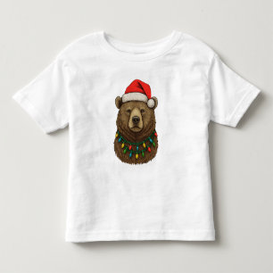 Brown Bear Wearing Santa Hat with Christmas Toddler T-Shirt