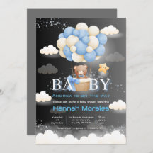 Brown Bear With Balloons Dual Colour Baby Shower