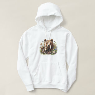 Brown Bear with Cubs in a Floral Meadow Hoodie