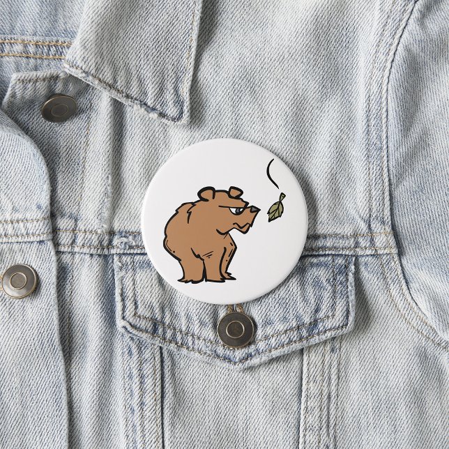 Brown Bear with Falling Autumn Leaf Cute Wildlife  7.5 Cm Round Badge (Creator Uploaded)