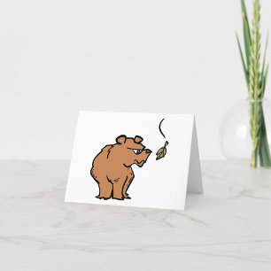 Brown Bear with Falling Autumn Leaf Cute Wildlife  Thank You Card