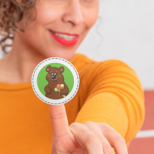 Brown Bear With Ice Cream Classic Round Sticker