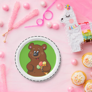 Brown Bear With Ice Cream Paper Plate