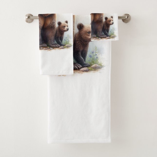 Brown Bear with Two Cubs Bath Towel Set (Insitu)