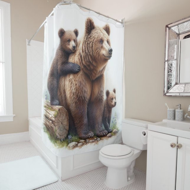 Brown Bear with Two Cubs Shower Curtain (In Situ)
