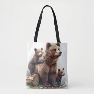 Brown Bear with Two Cubs Tote Bag