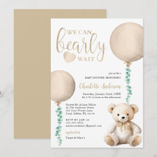Brown Bearly Wait Baby Shower Invitation