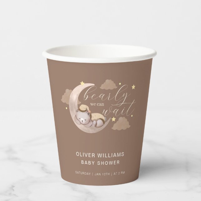 Brown Bearly Wait Moon Star Sleepy Bear Paper Cups (Front)