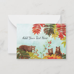 Brown Bears  Eating Red Rowan Berries  Card