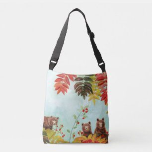 Brown Bears Eating Red Rowan Berries Crossbody Bag