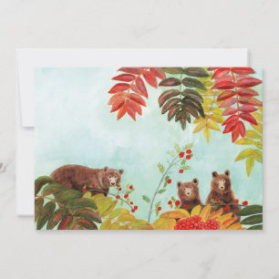 Brown Bears  Eating Red Rowan Berries  Invitation