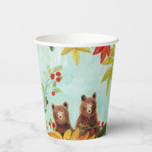 Brown Bears  Eating Red Rowan Berries  Paper Cups