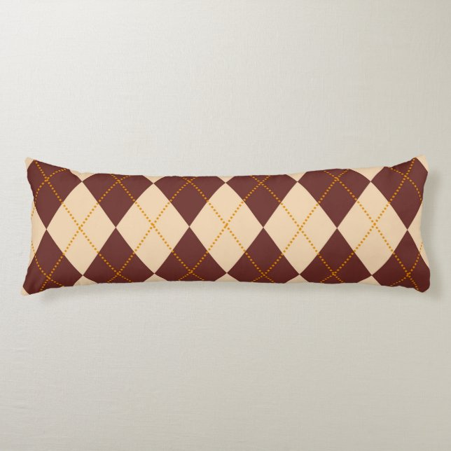 Brown Beige Autumn Fall Argyle Diamond Pattern Body Cushion (Front)