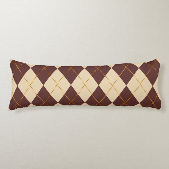 Brown Beige Autumn Fall Argyle Diamond Pattern  Body Cushion (Front)