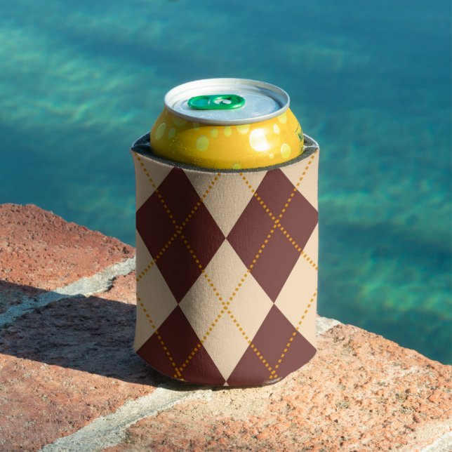 Brown Beige Autumn Fall Argyle Diamond Pattern  Can Cooler (In Situ Pool)