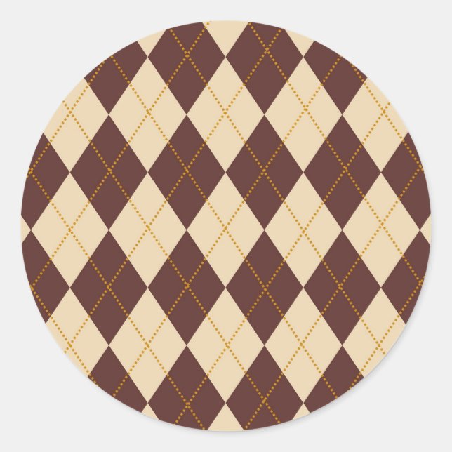 Brown Beige Autumn Fall Argyle Diamond Pattern  Classic Round Sticker (Front)