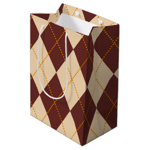 Brown Beige Autumn Fall Argyle Diamond Pattern  Medium Gift Bag