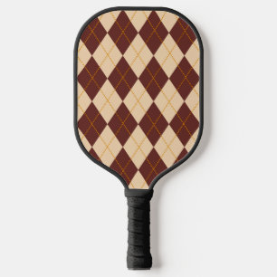 Brown Beige Autumn Fall Argyle Diamond Pattern Pickleball Paddle