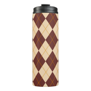 Brown Beige Autumn Fall Argyle Diamond Pattern Thermal Tumbler