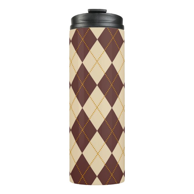 Brown Beige Autumn Fall Argyle Diamond Pattern  Thermal Tumbler (Front)