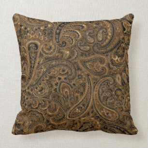 Brown, Beige & Black Floral Paisley Pattern Cushion