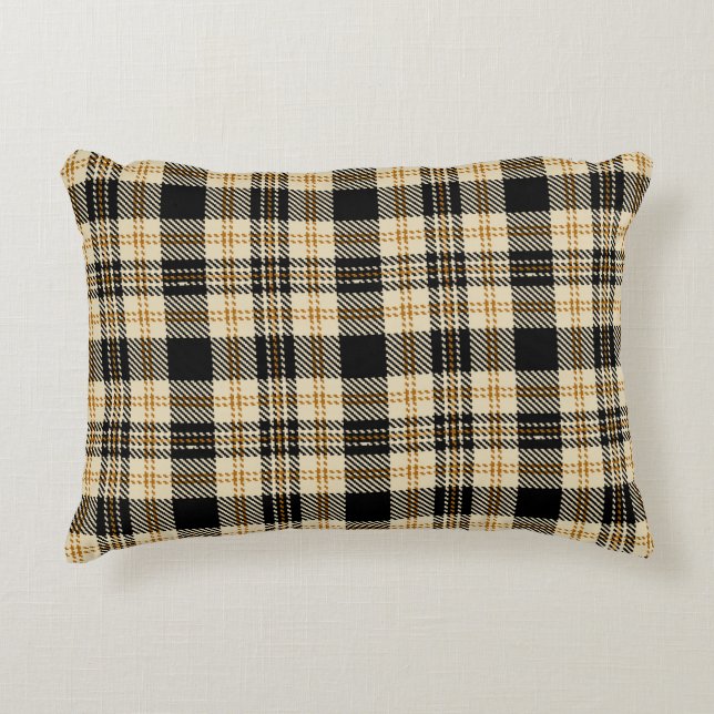 Brown Beige Black Plaid Pattern Decorative Cushion (Front)