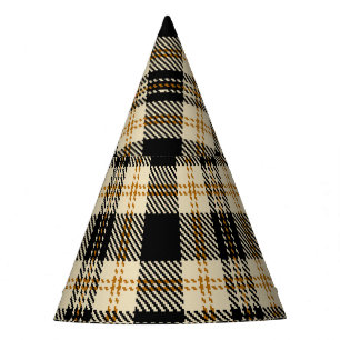 Brown Beige Black Plaid Pattern Party Hat