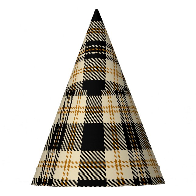 Brown Beige Black Plaid Pattern Party Hat (Front)
