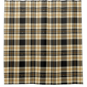 Brown Beige Black Plaid Pattern Shower Curtain