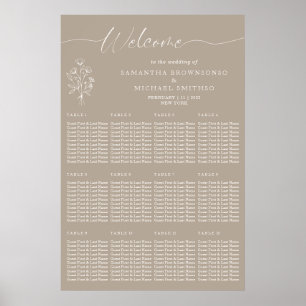 Brown Beige Botanical Floral Welcome Wedding Poster