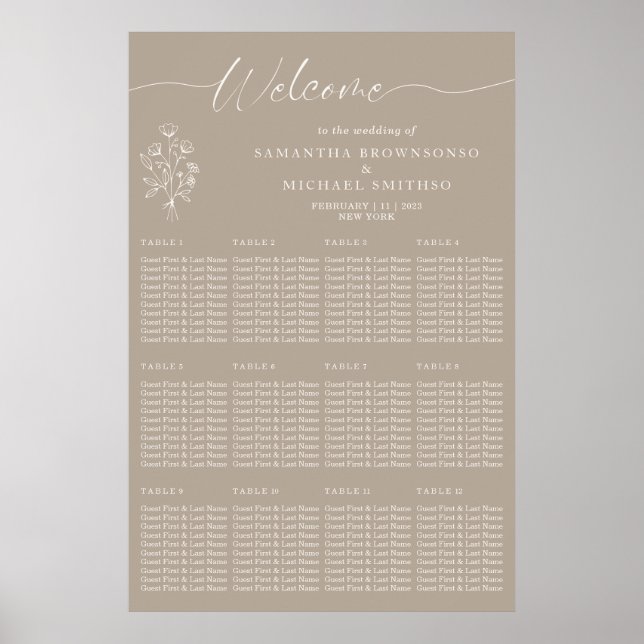 Brown Beige Botanical Floral Welcome Wedding Poster (Front)
