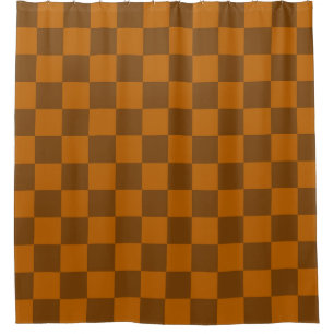 Brown Beige Checkered Block Print  Shower Curtain