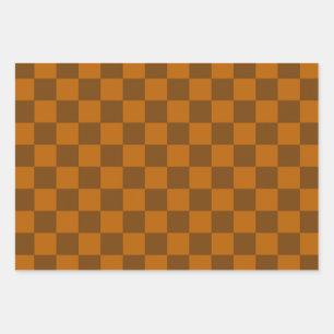 Brown Beige Checkered Block Print Wrapping Paper Sheet