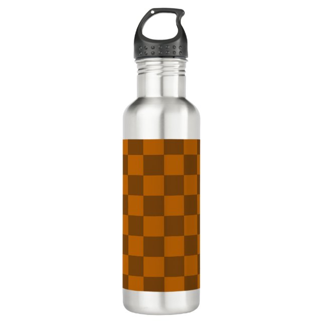 Brown Beige Chequered Block Print  710 Ml Water Bottle (Front)