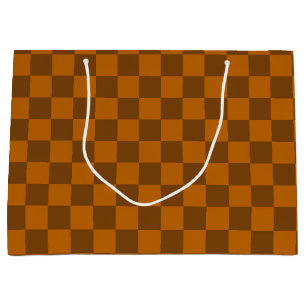 Brown Beige Chequered Block Print Large Gift Bag