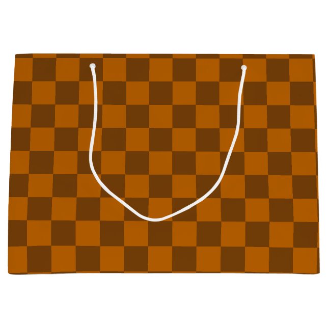 Brown Beige Chequered Block Print  Large Gift Bag (Front)