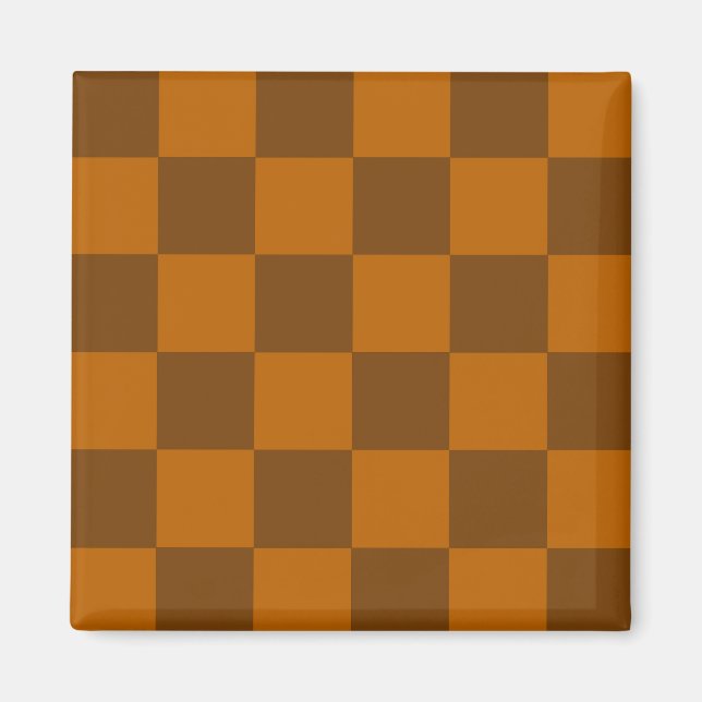 Brown Beige Chequered Block Print  Magnet (Front)